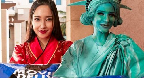 Asian person and statue of liberty to represent the new packaging forwarding services provided by Shipa Mall